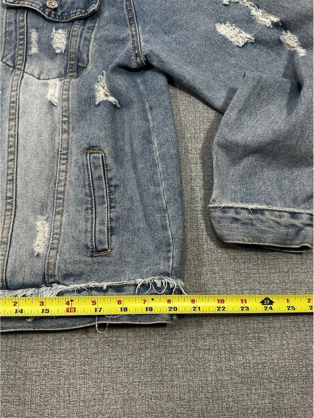 Distressed Denim Size S Fits M Jacket Wash Ripped Jean Jacket